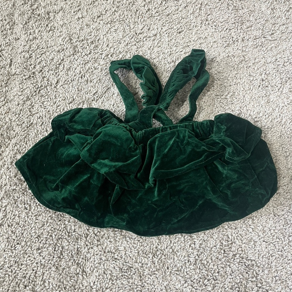 Elegant Baby Emerald Green Velvet Suspender Ruffle Romper 9-12 Months - Picture 5 of 5